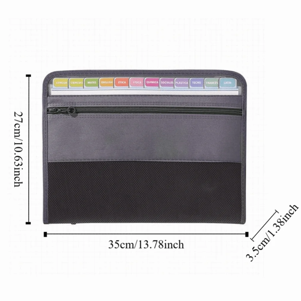 13 Pockets Expanding File Folder A4 Front Pencil Pouch Accordion File Organizer Portable Multi-layer Document Storage Bag