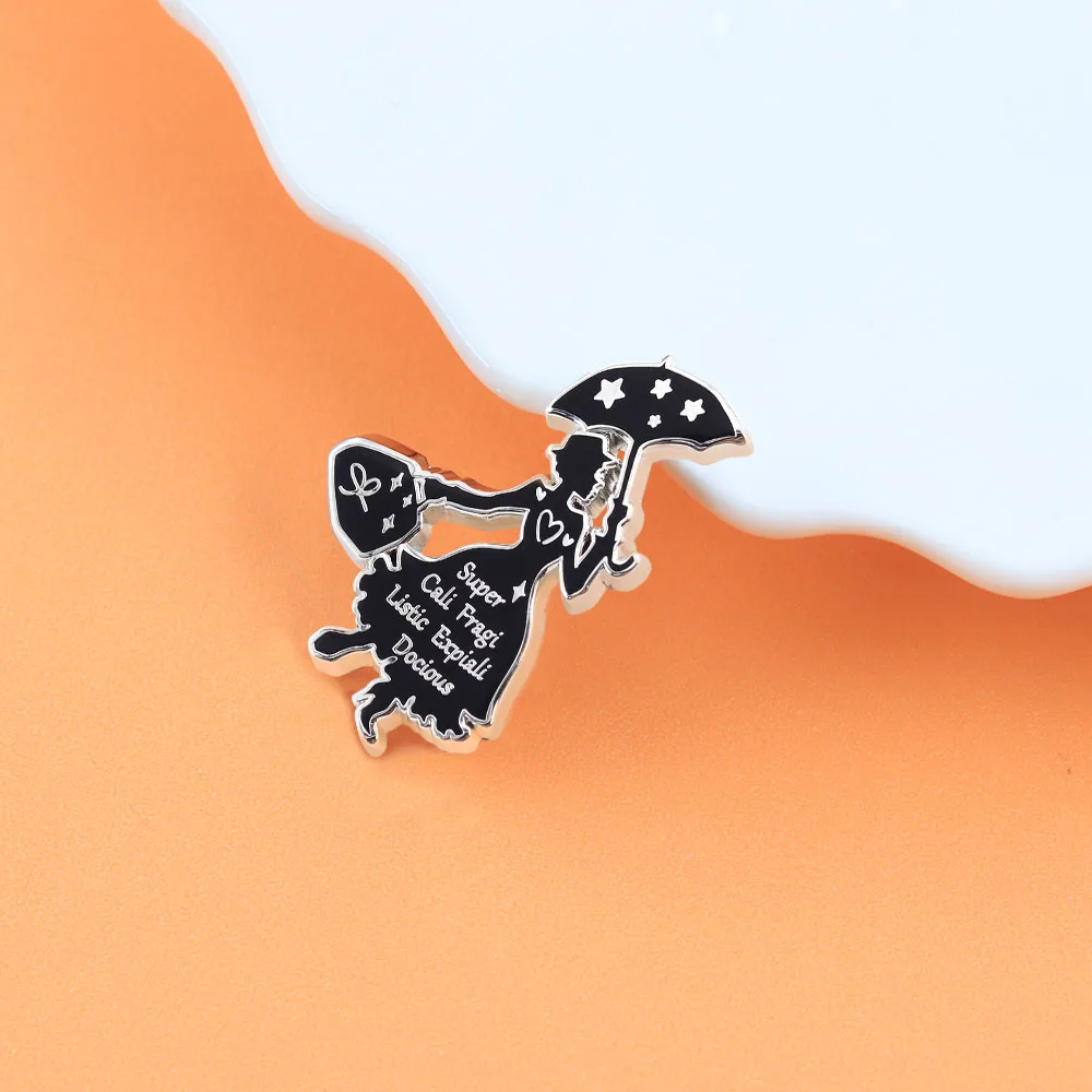 Mary Poppins Emaille-Pin Regenschirm-Silhouette Brosche Klassisches Musikfilm-Accessoire Rucksack-Jacken-Dekoration Fangeschenk – Detail 10