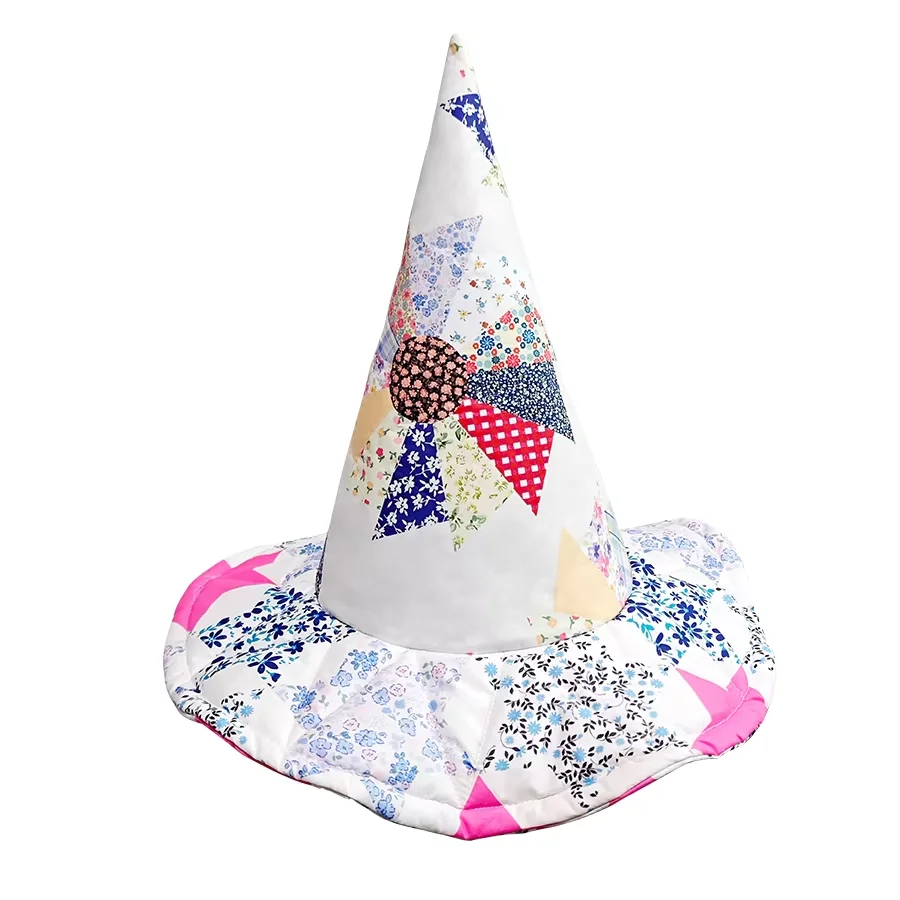 Floral patchwork pattern witch hat, costume party prop, Halloween magical wizard hat, suitable for role-playing and magic perfor