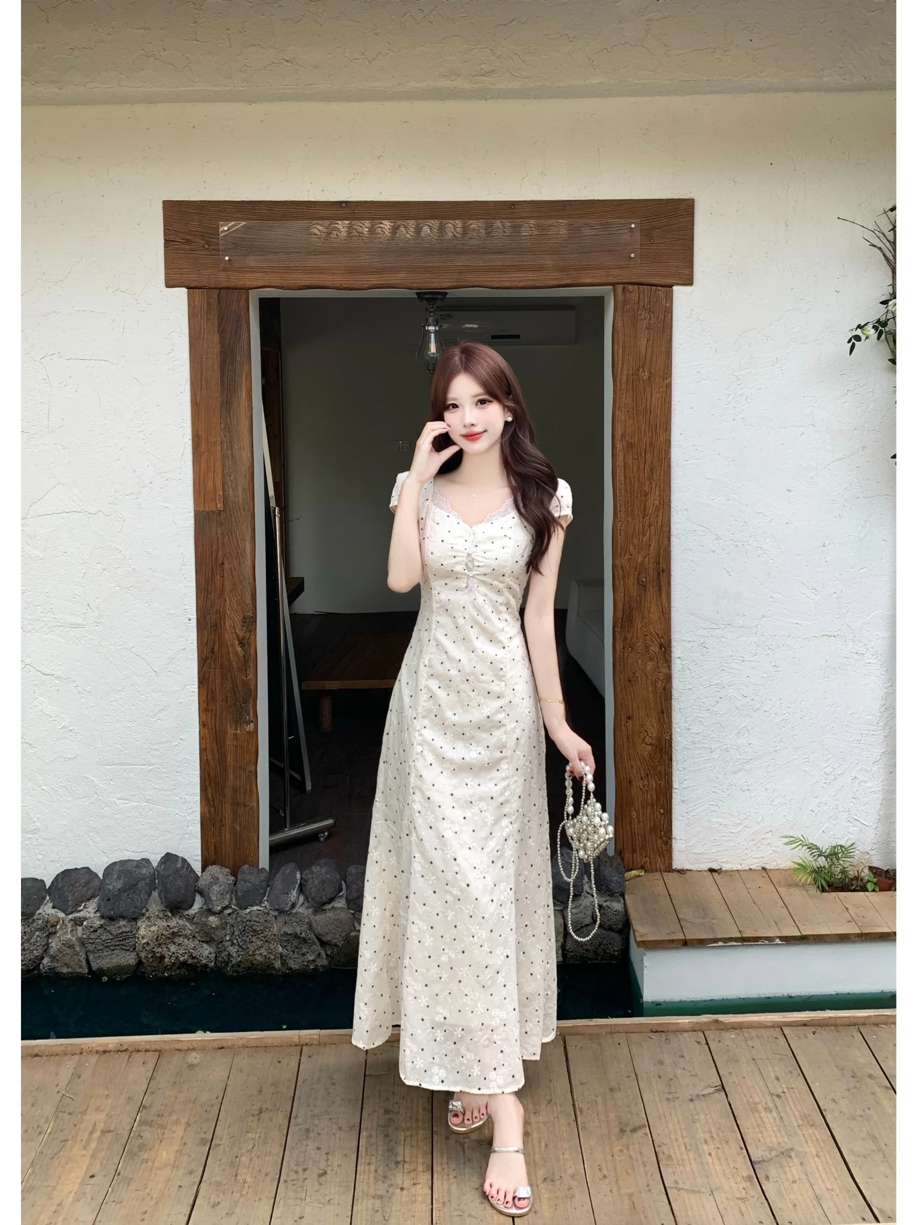 

plus Size Polka Dot Mermaid Dress Slimming Waist Summer New Style Beach Side Tail Long Skirt Korean Style Commute Fashion