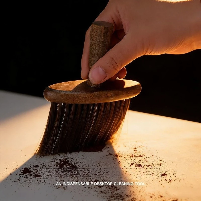 Solid Wood Coffee Cleaning Brush Walnut Color Bristle Brush Desktop Coffee Powder Remover Simple Home Coffee Tool