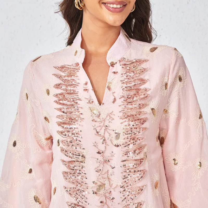Dress Abaya Mesh Beading Women Eid Muslim Dresses Long Robe Kaftan Jalabiya Elegant Ramadan Dubai Diamonds Vestidos Largos 4
