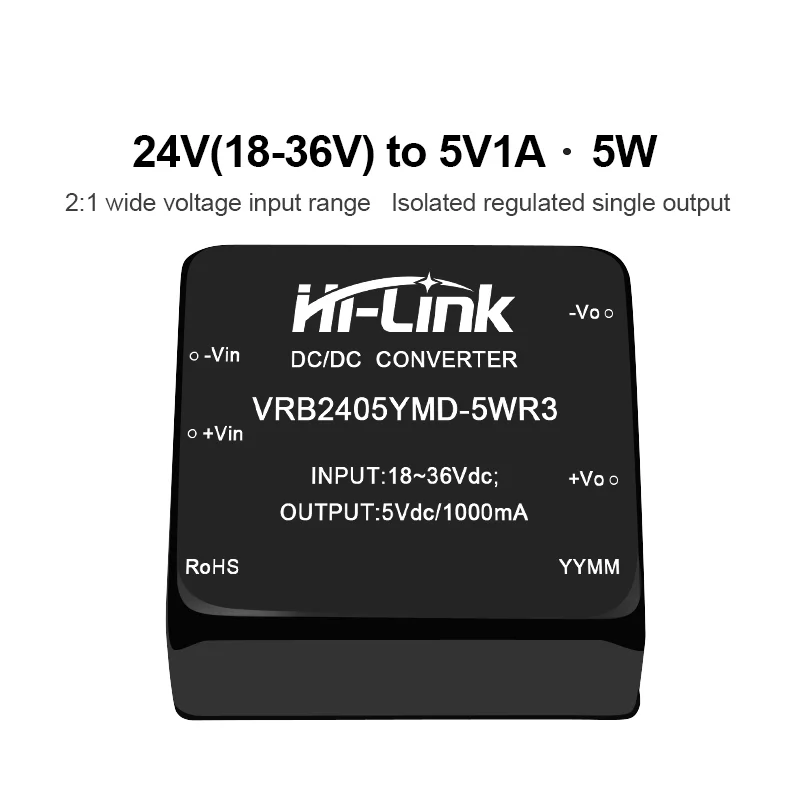 

Free Shipping 5pcs/lot VRB2405YMD-5WR3 24V to 5V1500Vdc 5W Original DCDC Power Module 84% Efficiency 100mS Quick Start DIP