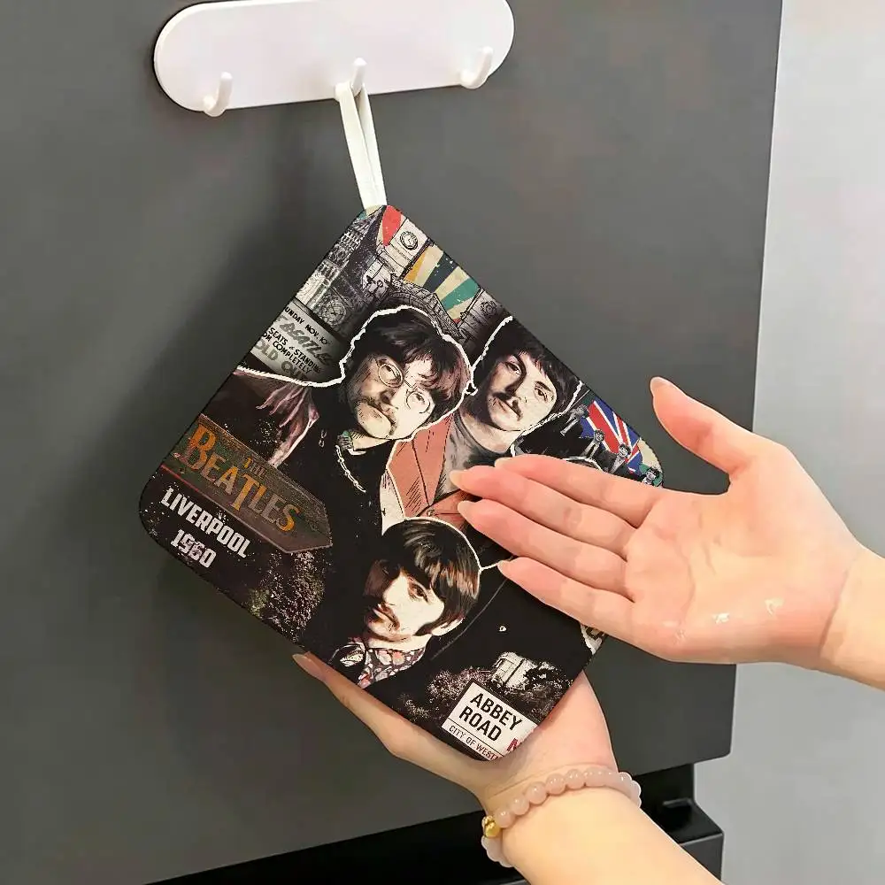 Pop British Band T-The Beatles Hanging Kitchen Towel, Polyester Cotton Fabric, Absorbent Hand Wiping Towel for Home Dormitory