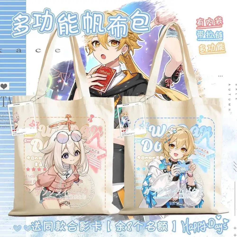 

Game Genshin Impact Paimon Lumine Aether 35*40CM Large Capacity Canvas Anime Pain Bag Student Tutoring Acg Christmas Gift