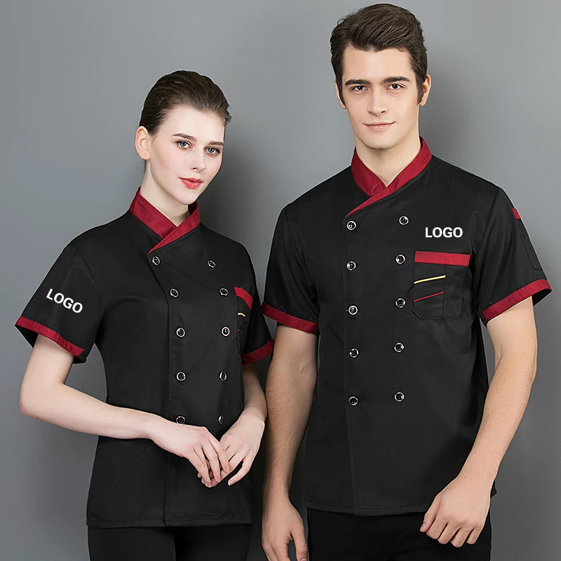 Chef Uniform Men Cook Clothes camicia da cucina ristorante Unisex giacca da pasticceria a maniche corte/lunghe funziona Top Print Logo Design