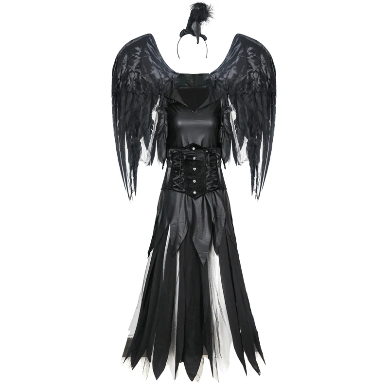 Multiple Carnival Halloween Lady Deluxe Dark Angel Costume Fallen Demonic  Feather Halo Wings Roleplay Cosplay Fancy Party Dress - AliExpress 200000532