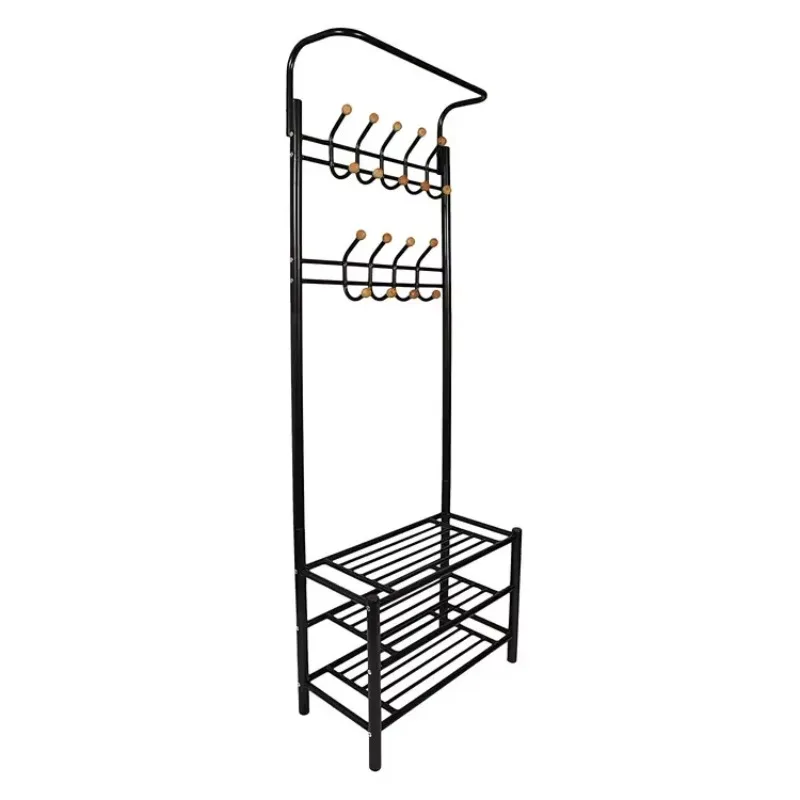 Grote kapstok, halboom met schoenengarage 9-haak ganghanger, hanger metalen frame zwart