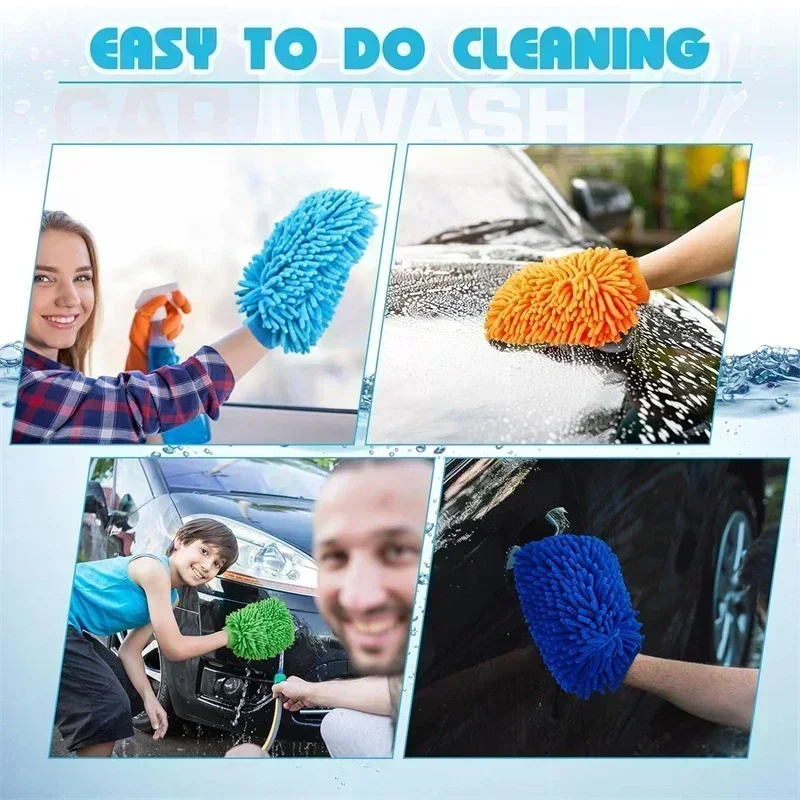 1/3/5 peças Luvas de Lavagem Automotiva de Chenille e Fleece Coral, Dupla Face, Tipo Toalha Limpadora, para Remoção de Poeira e Limpeza de Carros, Acessórios Automotivos
