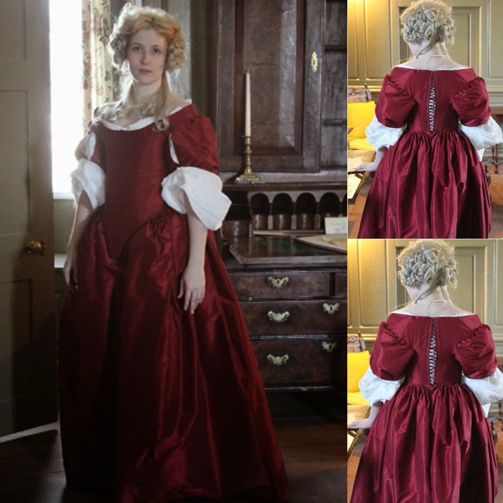 1760s rococo red ball gown Renaissance women's Off Shoulder dress Duchess evening dress circus theater costume custom made