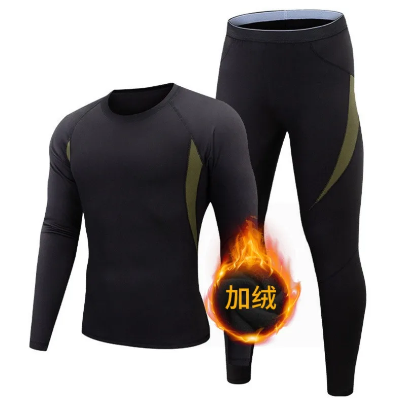 

Winter Warm Fleece Running Sets Quick Dry Sports Cycling Gym Fitness Tight Shirts + Johns Sets Men Base Layer Thermal underwear