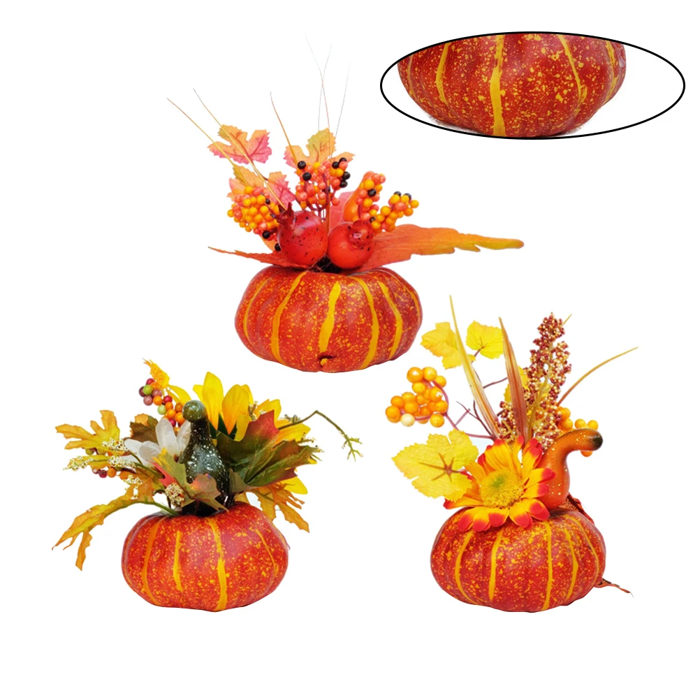 

3 Pcs Artificial Maple Leaf Pumpkin Decor Craft Simulated Ornament Combo for Autumn Halloween Party Home Garden Table