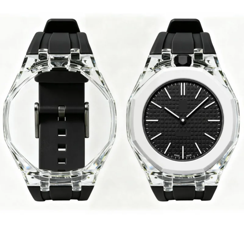Прозрачный набор для модификации карманных часов Swatch X AP Royal POP: корпус из поликарбоната + резиновый ремешок для замены на аксессуары для наручных часов