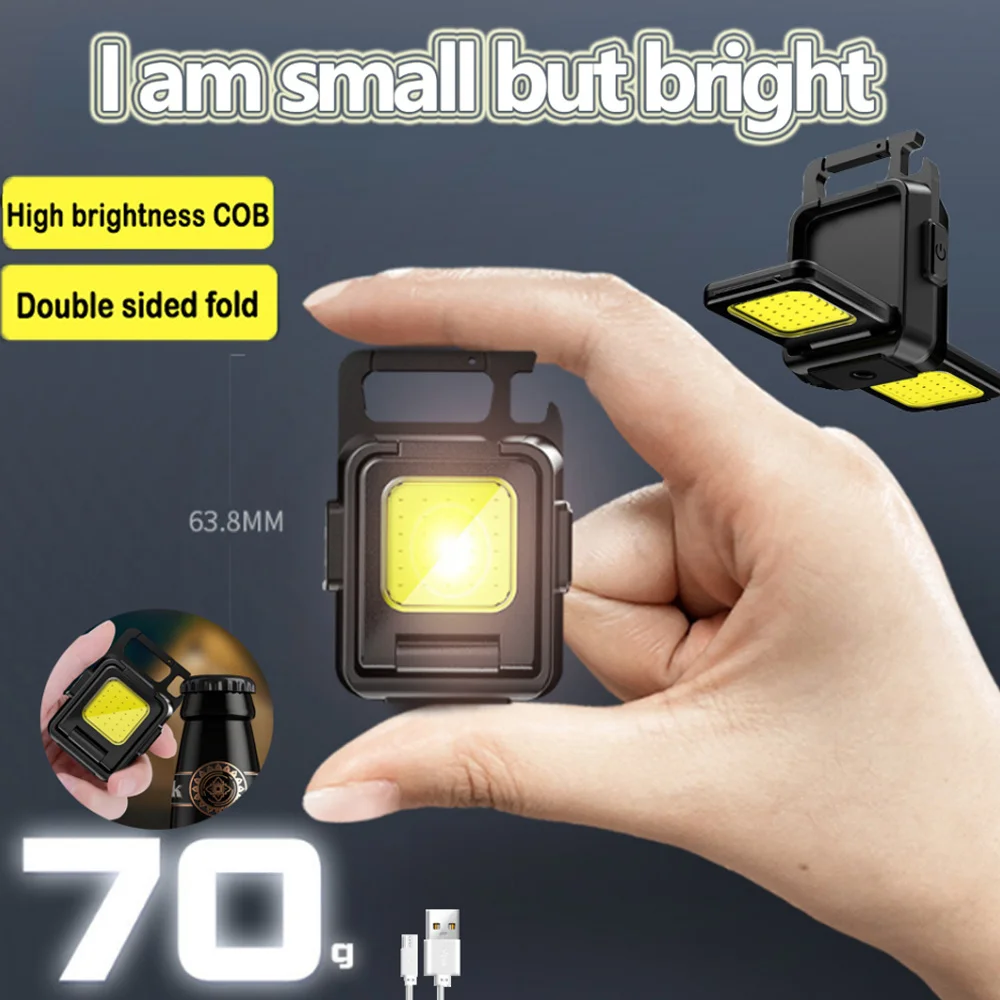 

USB Rechargeable Mini LED Flashlight Defense Flashlight Waterproof COB Work Light Keychain Light Outdoor Camping Hiking Lantern