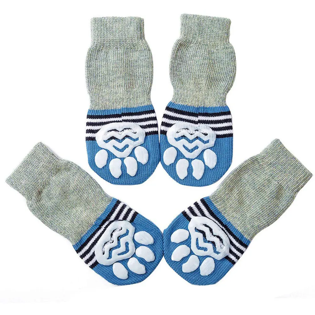 

4 Pcs Dog Socks Breathable Cartoon Pet Gray-blue Cotton Doggie Safe Use Anti-scratch