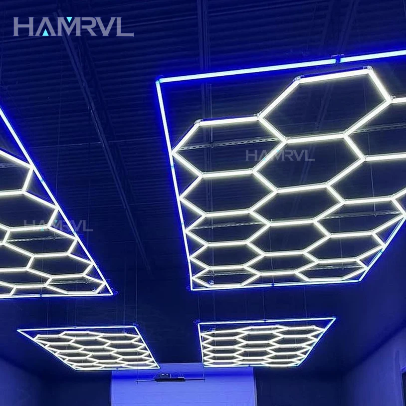 Led lights hexagon Ceiling Light Frame / RGB Colored Auto Car Show Room Car Detailing Car Studio Hair salons, shops Customized