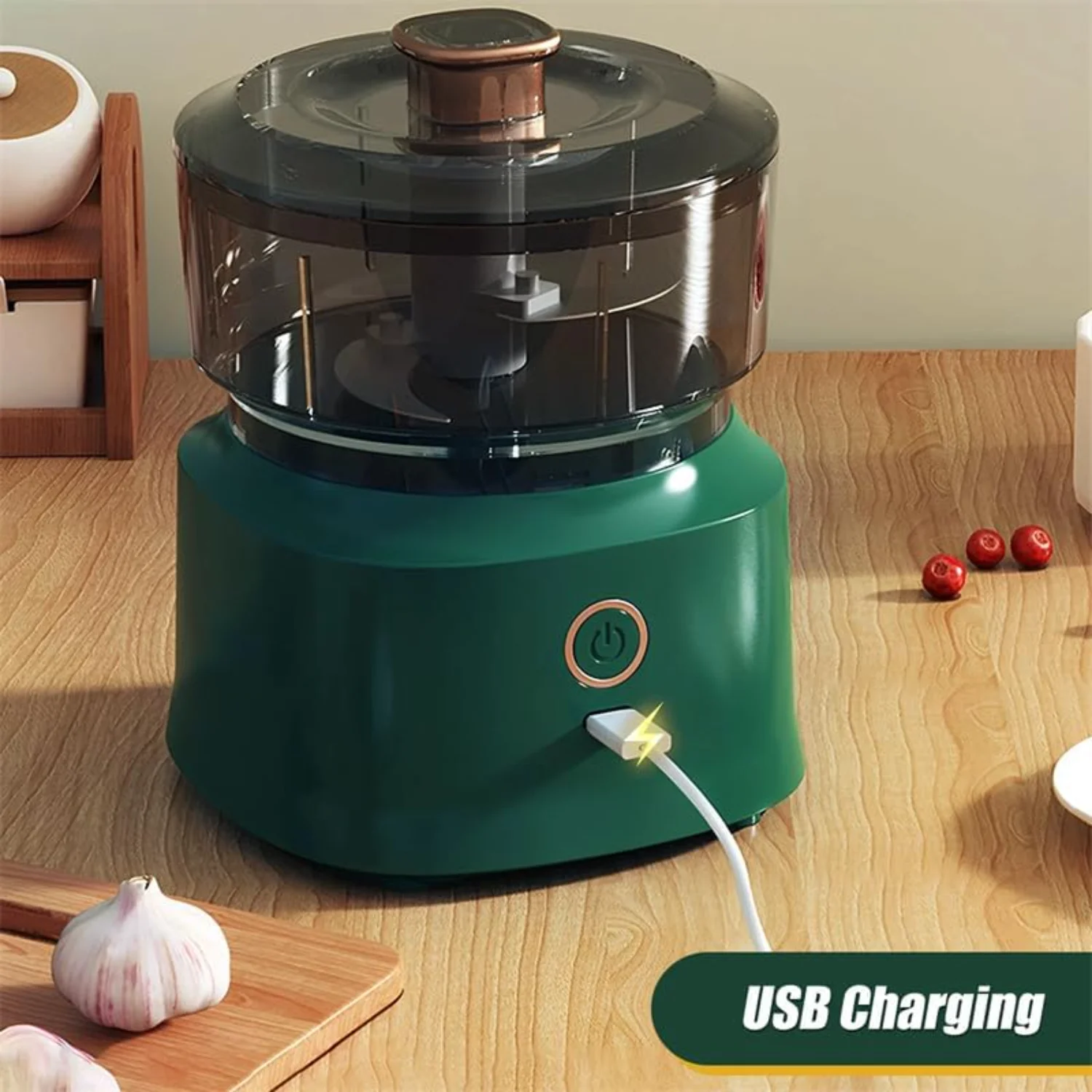 350ml  Garlic Chopper Mini Cordless Meat Grinder USB Rechargeable Vegetable Onion Chopper Small  Food Processor (Green)