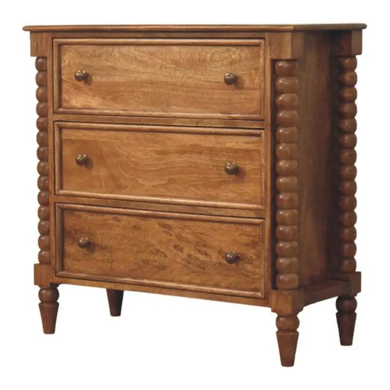 Solid Wood Spindle Chest, Brown, 3-Drawer Storage Unit, Compact Design for Bedroom or Living Room Use, Durable and Stylish