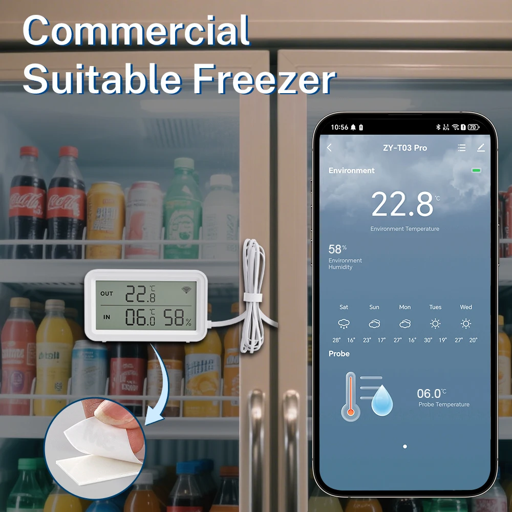 مستشعر درجة الحرارة والرطوبة Tuya Wi-Fi مع مسبار خارجي وشاشة LCD رقمية ذكية تعمل مع مساعد Google Smart Life
