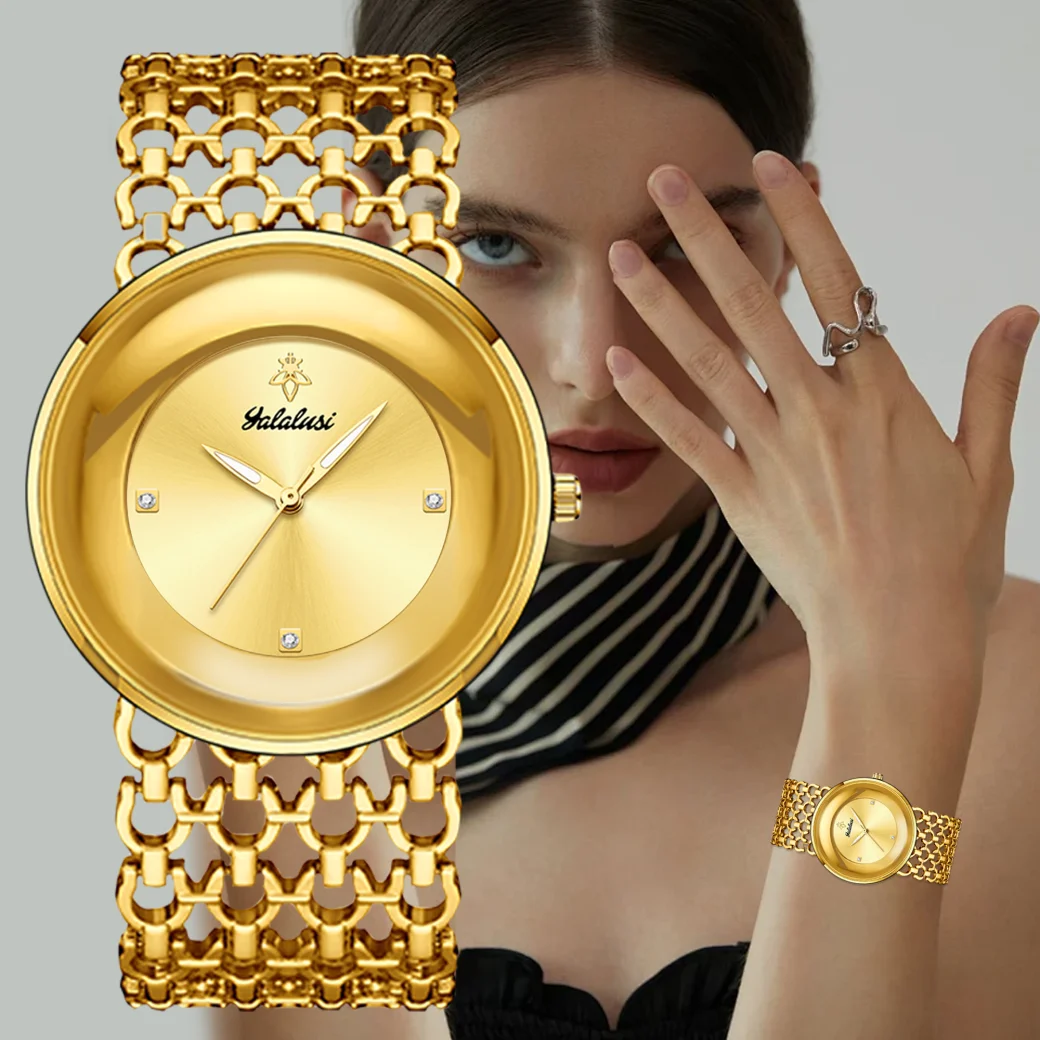 YaLaLuSi Old Money Luxury  Ladies Watch Oversized Curved Round Dial Hollow Fishnet Mesh Chain Bracelet Minimal Crystal Marker Elegant Office Quartz Wristwatch For Women view 3