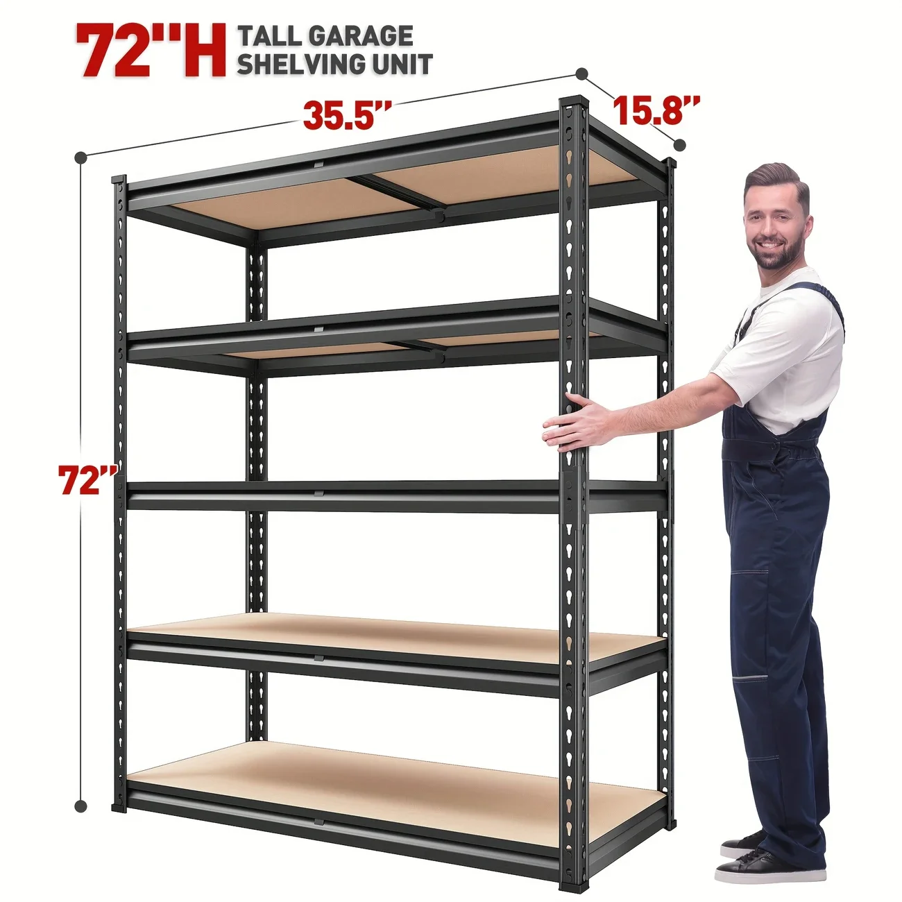 2000LBS Garage Rekken Opslagplanken Zwaar uitgevoerde rekken 5-laags metalen rekken voor garageplanken 72 "H X 35,5" B X 15,8 "D