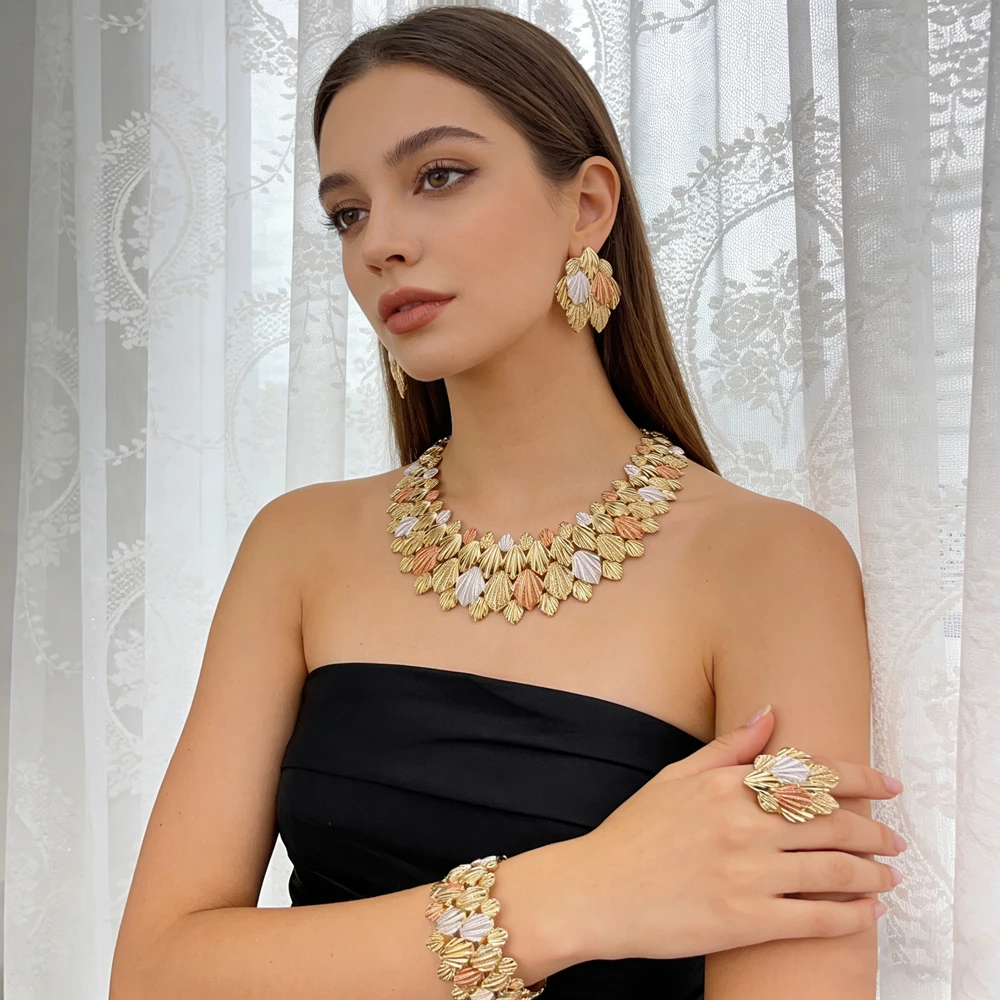 

Luxury Quality African Bride Jewelry Set Brazilian Simple Style Light Weight Necklace For Women Party Gifts FHK24066