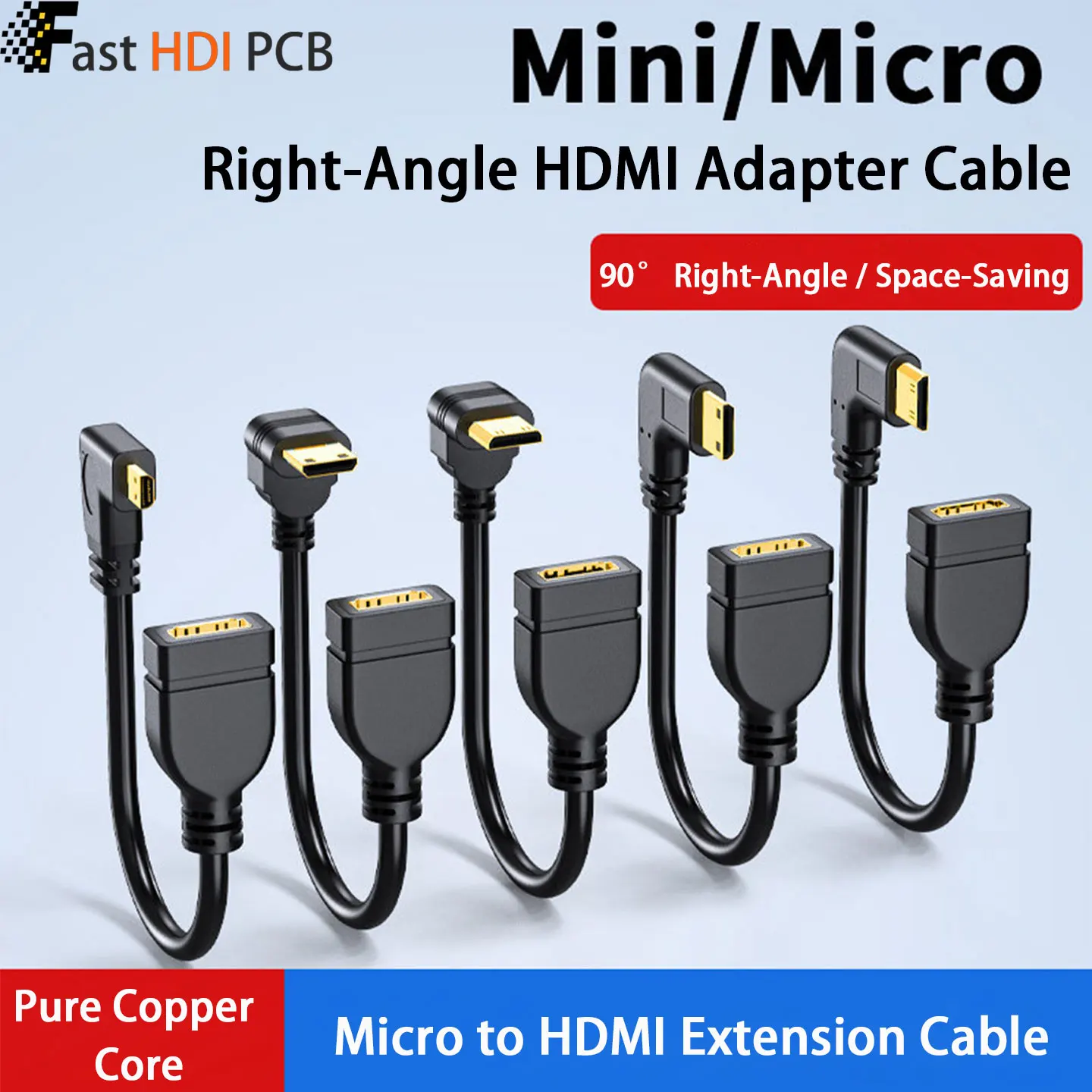 Mini HDMI to HDMI Female Adapter Cable 0.15m Gold Plated Right Angle Up/Down/Left/Right for Camera Camcorder Tablet to TV
