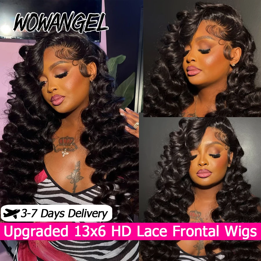 Onda solta frente do laço perucas de cabelo humano jet black 13x6 hd perucas frontais do laço skinlike hd laço pré arrancado peruca sem cola para mulher