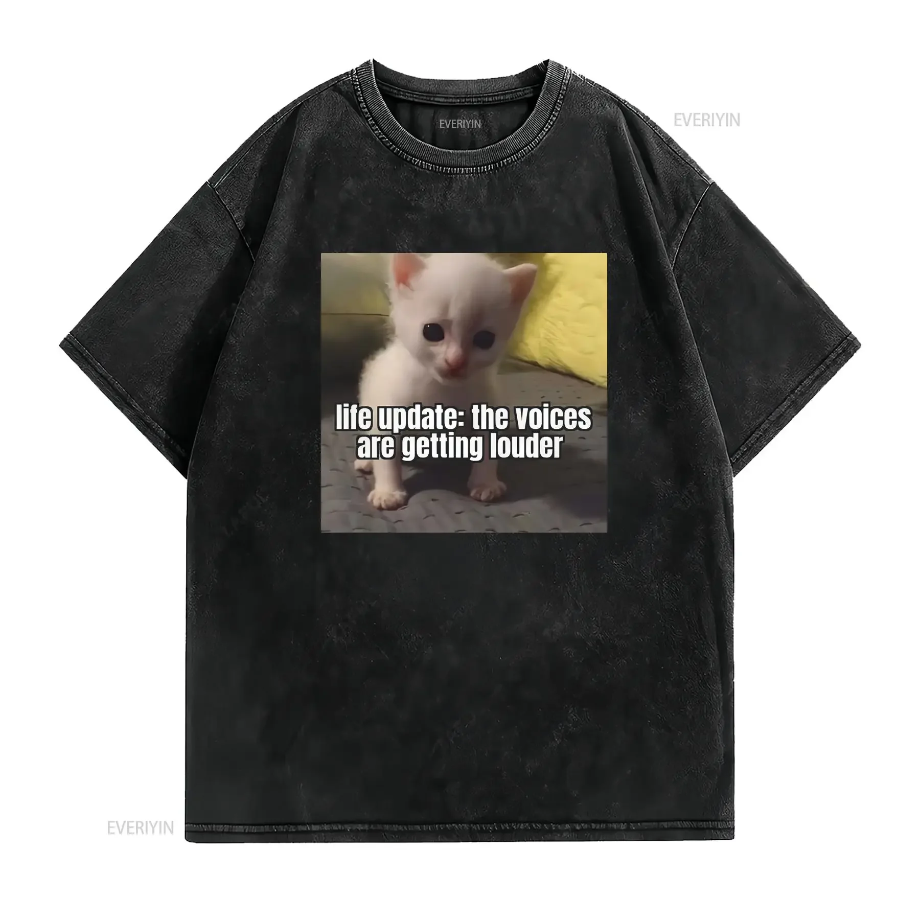The Voices Are Getting Louder Kitten Male or Female Cotton T Shirt 6 Colors Available Funny Parody Meme vintage Washed