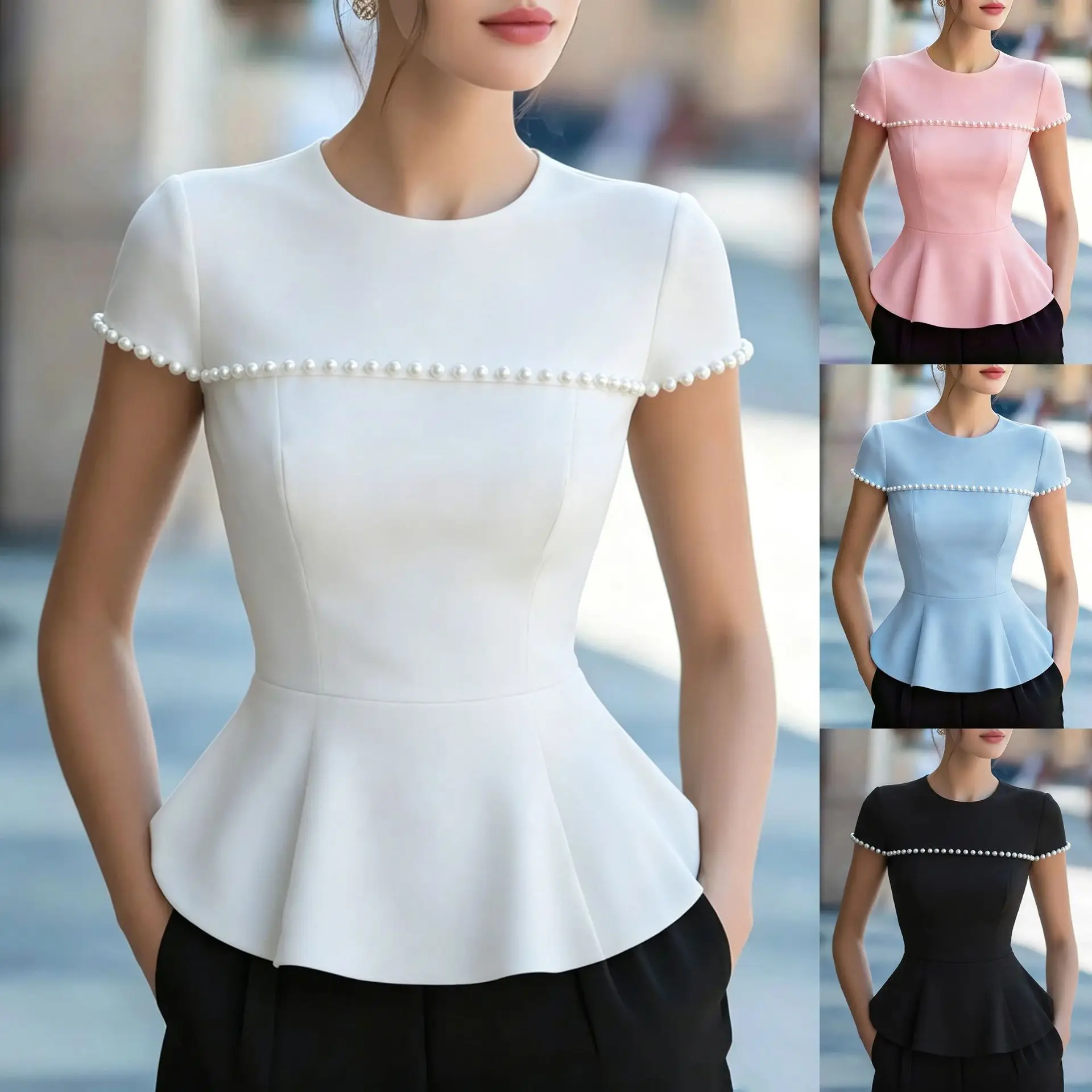 

2026 Women's Fashion New Summer Round Neck Beaded Short Sleeve Top Dresses For Women Party Beach Elegant