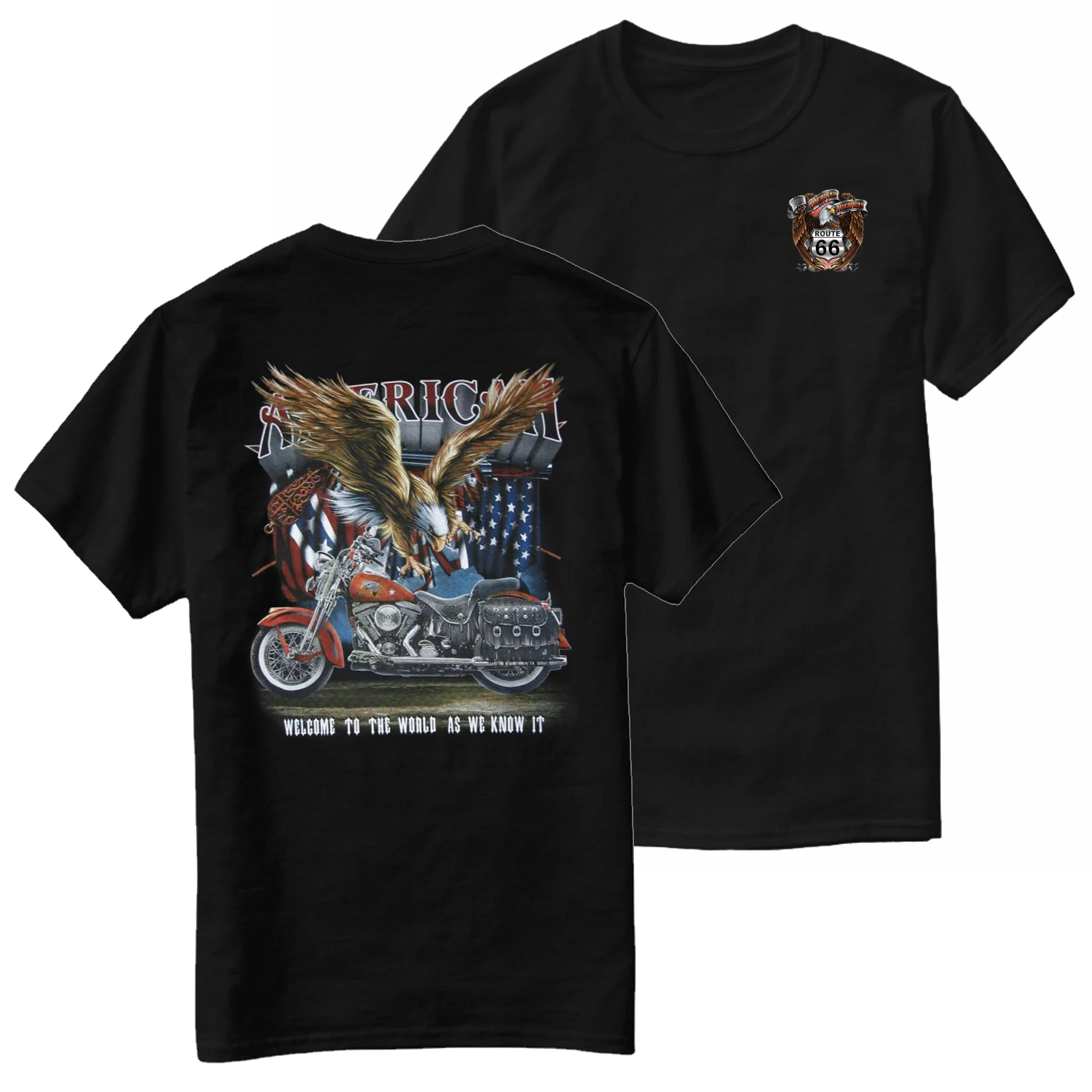 

Route 66 Highway American Motorcycle Biker T-Shirt 100% Cotton O-Neck Short Sleeve Summer Casual Mens T-shirt Streetwear