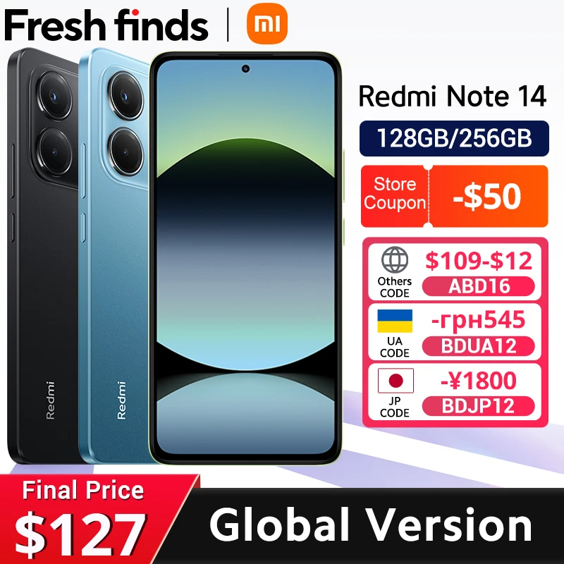 【World Premiere】Global Version Xiaomi Redmi Note 14 MediaTek Helio G99-Ultra 108MP AI Camera 5500mAh 6.67" AMOLED 120Hz Displa