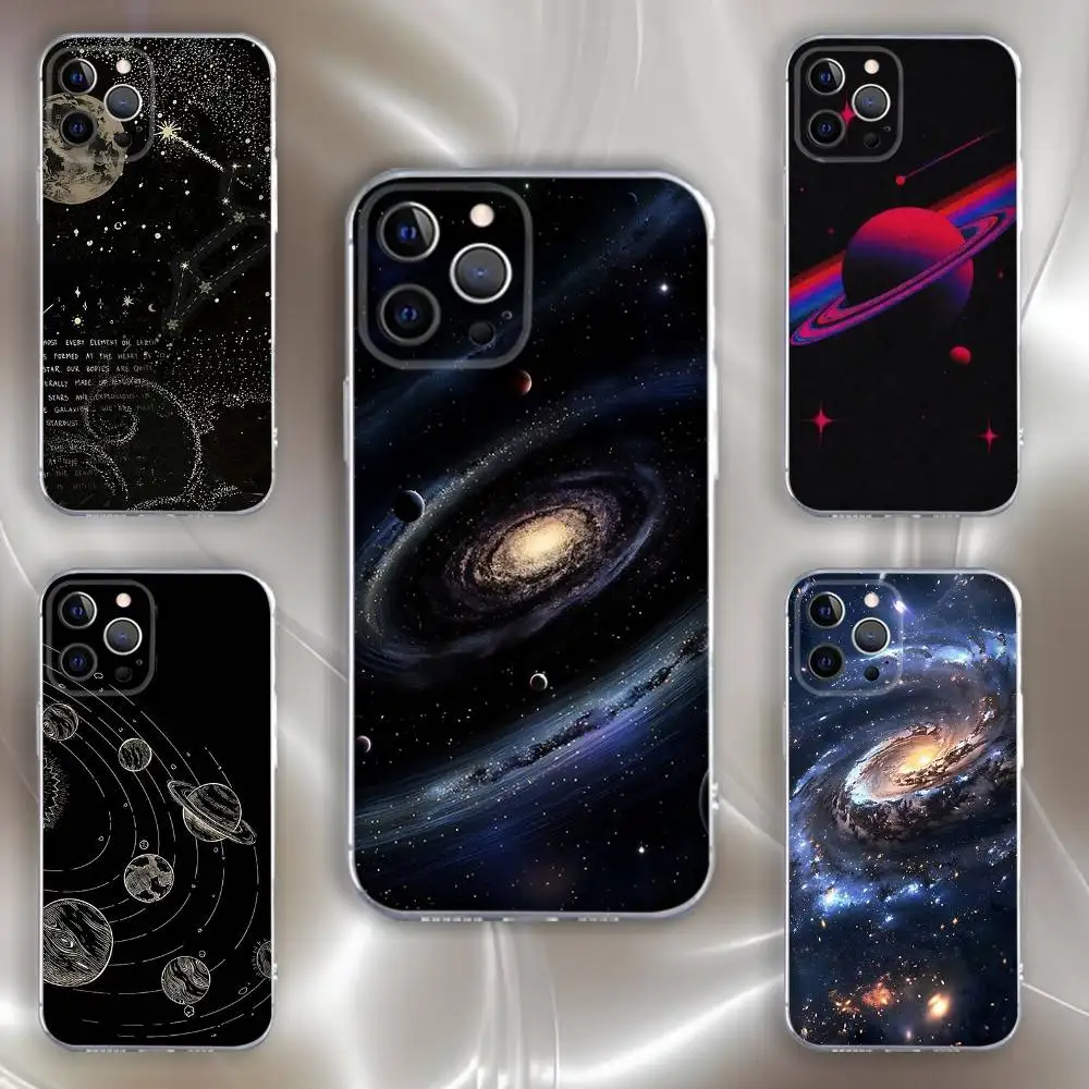 

Sky Space Planet Moon Stars Phone Case For iPhone 16,15,14,13,12,11 Pro,Max,Plus,X,XS,XR,SE,Mini Transparent Silicone Soft