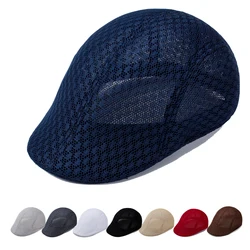 2021 New Summer Mens Hats Breathable Mesh Newsboy Caps Outdoor Gorro Hombre Boina Golf Hat Fashion Solid Flat Cap For Men