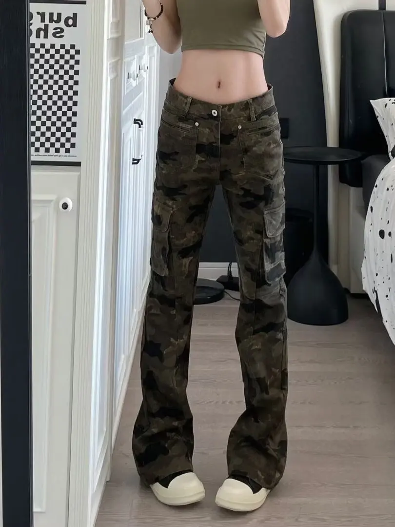 

Slim Fit Men's Camouflage Jeans Micro Flared Casual Long Trousers High Street Hip Hop Workwear Autumn Winter Denim Pants
