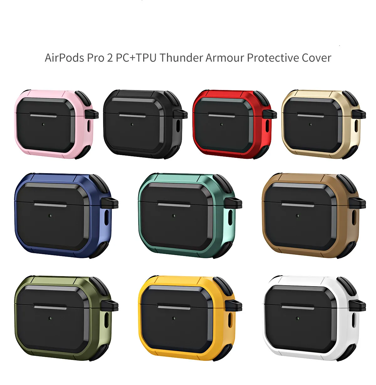 حافظة لجهاز Airpods Pro 2 مع سلسلة مفاتيح حلقة تسلق درع وعرة من البولي يوريثان واقي لجهاز airpods Pro 3 حافظة لجهاز airpod Pro 2 للرجال