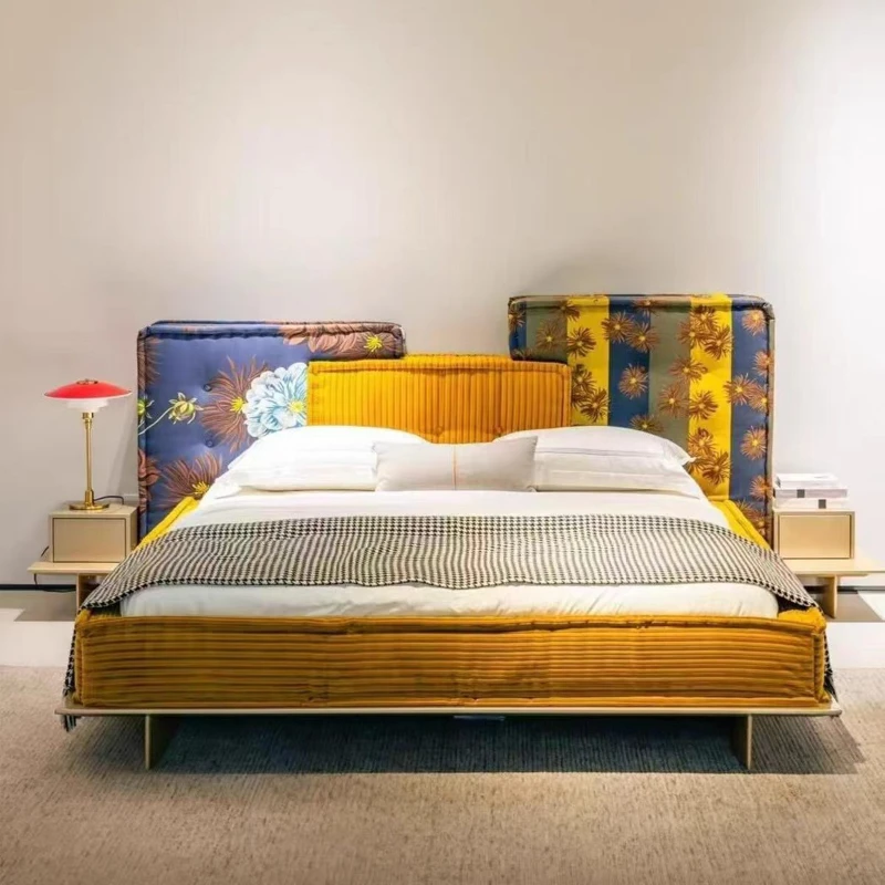 Color fabric bed double bed designer master bedroom soft bed