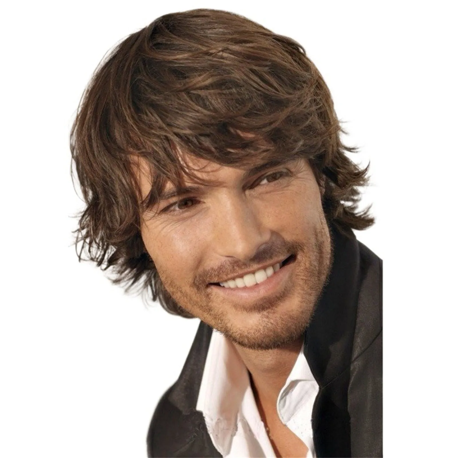 Short Wig Men Synthetic Curly Wig with Bangs Natural Brown Hair Korean Style Mature Male Wig Charm Fluffy Daily Cosplay Party