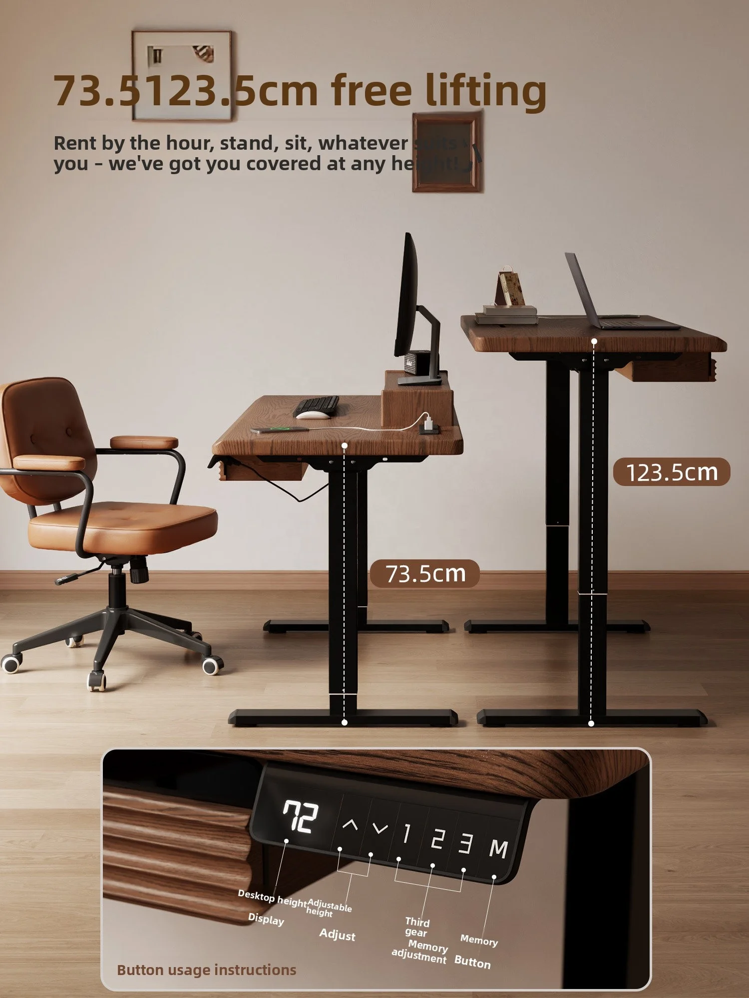 Electric height adjustable desk design simple with socket function and wire hole drawer