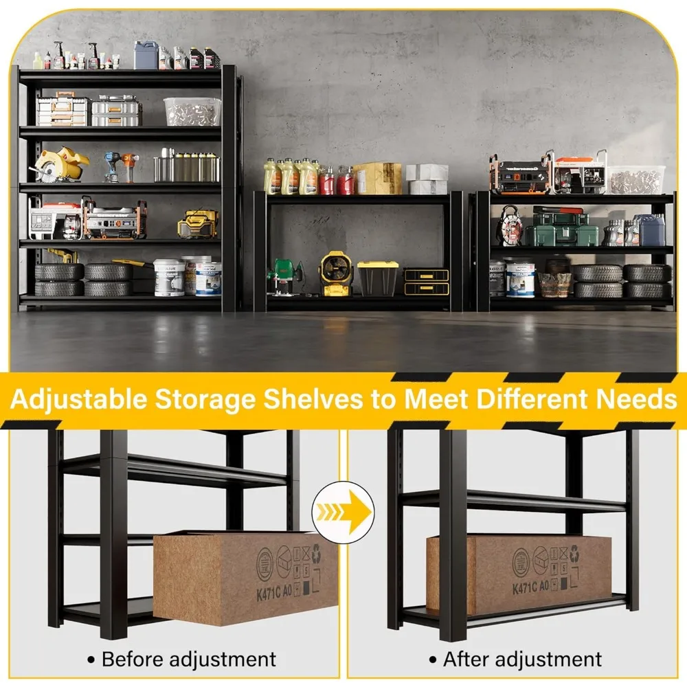 Rak Penyimpanan Berdiri 3020LBS, Tinggi 72 inci x Lebar 48 inci x Kedalaman 20 inci, Rak Garasi dan Penyimpanan Tugas Berat, Rak Logam 5 Tingkat, Rak Penyimpanan