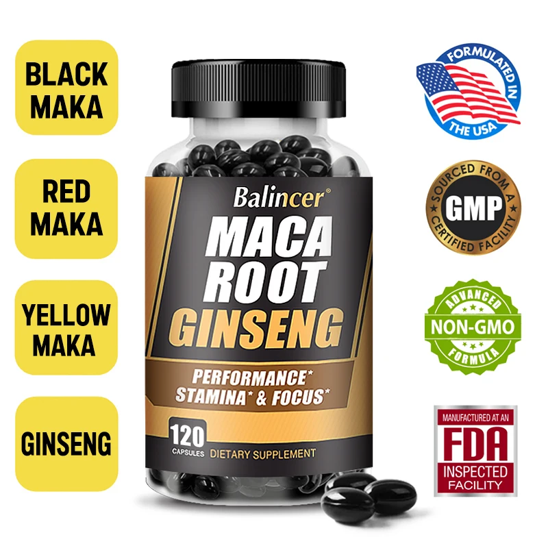 Balincer Men's Health Maca Root Ginseng Extract - Energy Supplement - For Endurance, Strength, Muscle Supplement