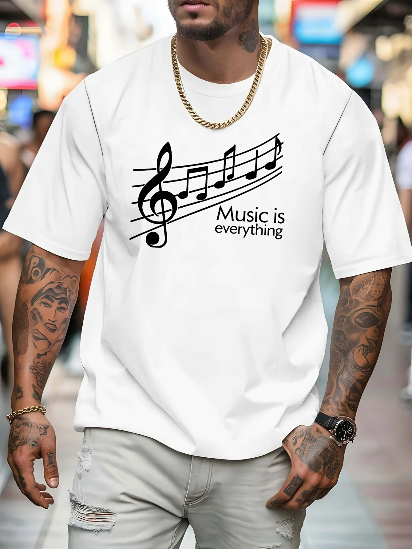 Music Is Everything Music Note Graphic Mens T Shirt Treble Clef Art Short Sleeve Crew Neck Cotton Tee Street Casual Wear Top
