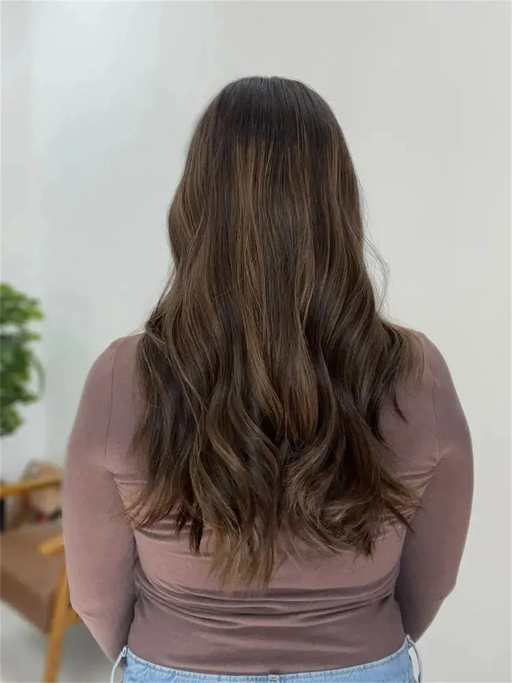 Dark Brown Highlighted Synthetic Lace Front Wig for Women Brunette Natural Wave Glueless Wig 13x4 Realistic Look Wig Wear&Go