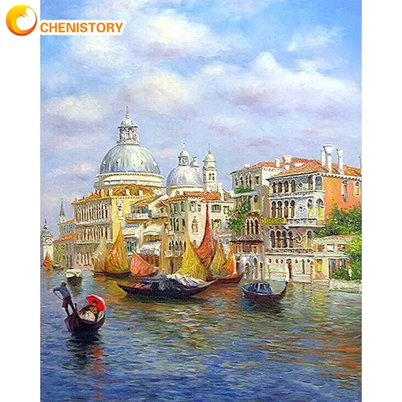 

CHENISTORY Oil Painting By Numbers On Canvas Boat On River Number Painting For Adults Kids Home Decors Gift Coloring On Number