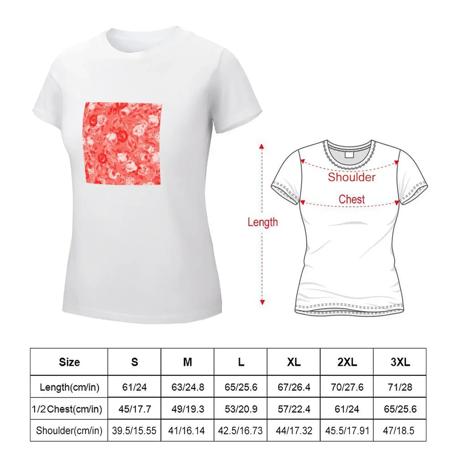 Living Coral Vintage Roses Floral Pattern T-shirt oversized tees Women clothes