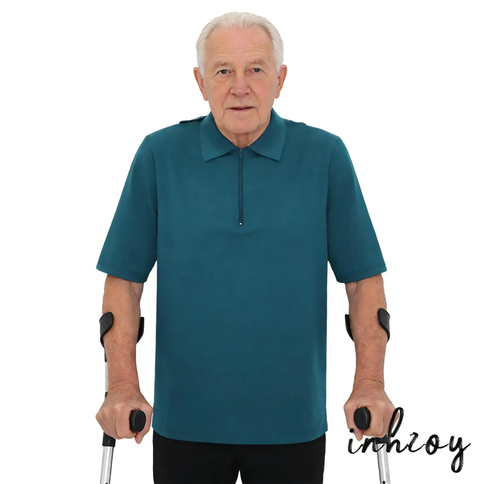 

Men Elderly Adaptive T-shirt Open Back with Full Back Overlap Short Sleeve Shirt Top for Alzheimer Caring Special Needs Patients