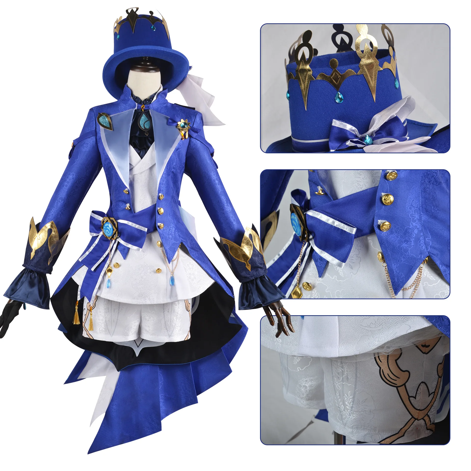 Genshin Impact Cosplay para Mulheres, Furina, Chapéu, Peruca, Cabelo, Conjunto completo, Jogo de Anime, Roupa, Vestido, Halloween, Carnaval