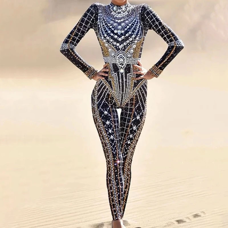 Nachtclub Bar DJ Gogo Dance Kostüm Frauen Voller Strass Overall Drag Queen Outfit Halloween Bühne Jazz Kleidung XS10165