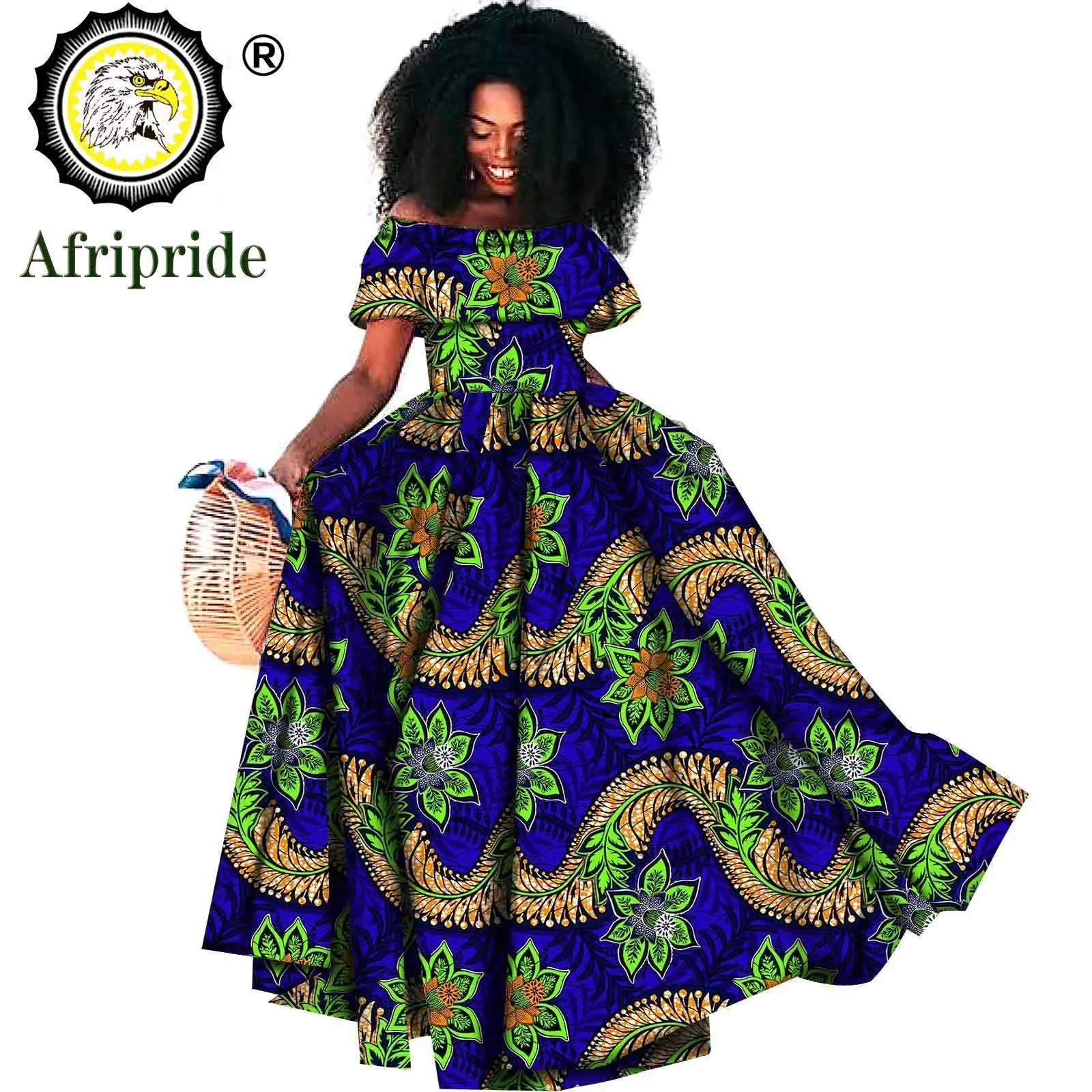 African Long Maxi Dresses for Women Off Shoulder Wax Attire Party Wedding Wear A-line Dress Casual Print AFRIPRIDE S1925099