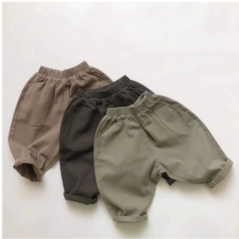 

Spring Summer Baby Boys Linen Cotton Calf-length Pants Korean Style Kids Clothes Pure Color Loose Children Casual Trousers